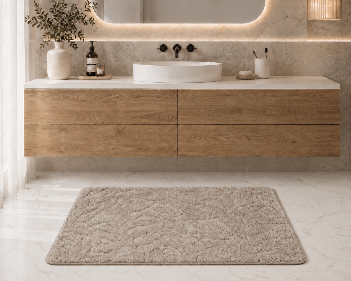 Flora Cushioned Botanical Memory Warm Light Grey Foam Bathmat