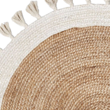 Bohemian Cream & Natural Braided Jute Cotton Round Rug with Tassel