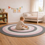 Olivia Braided Pink Grey Off White Reversible Kids Rug