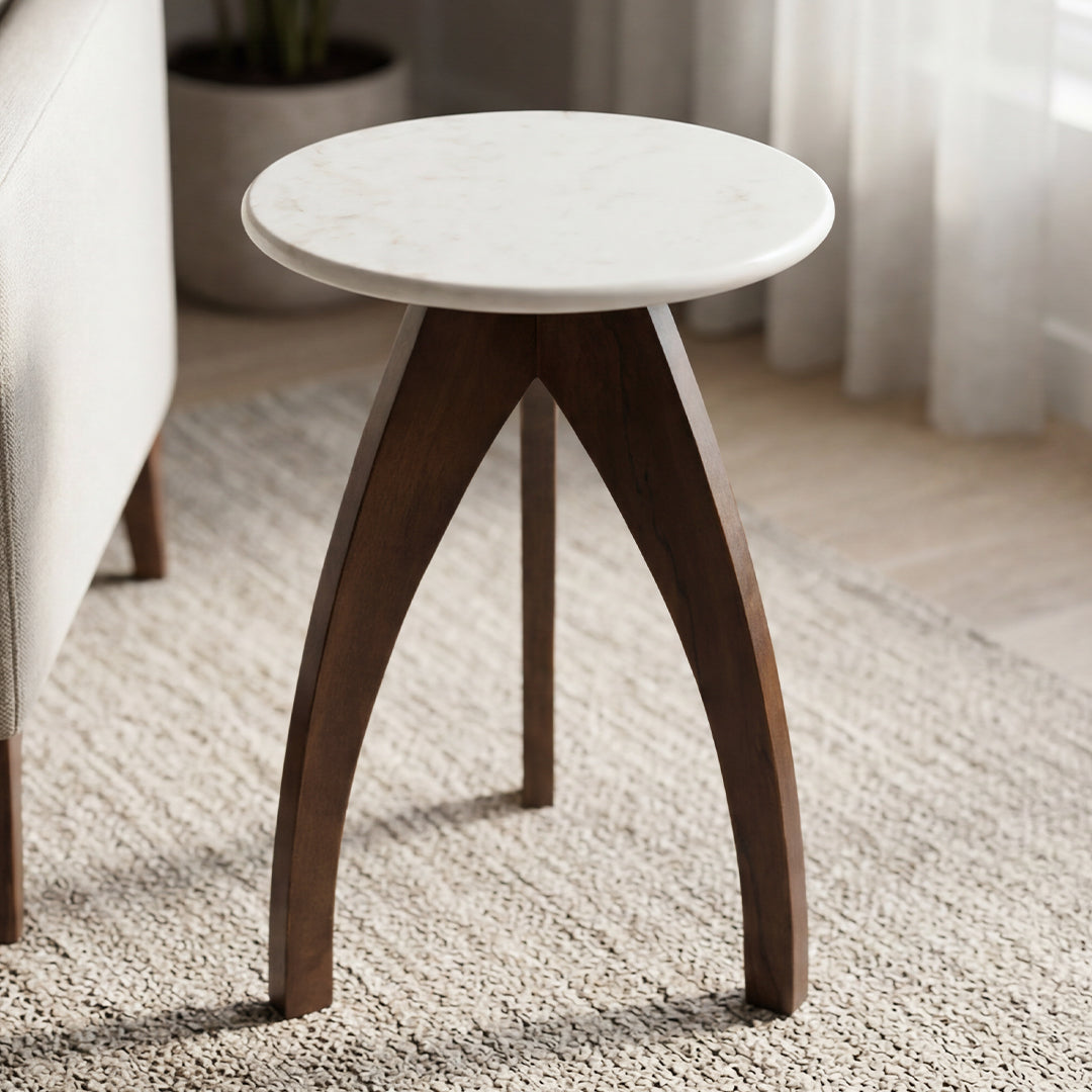 Tulip Banswara Marble & Mango Wood Side Table