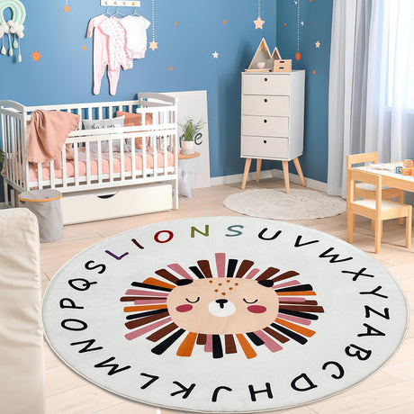Ultra Soft Plush Kids Modern Alphabet Round Rug