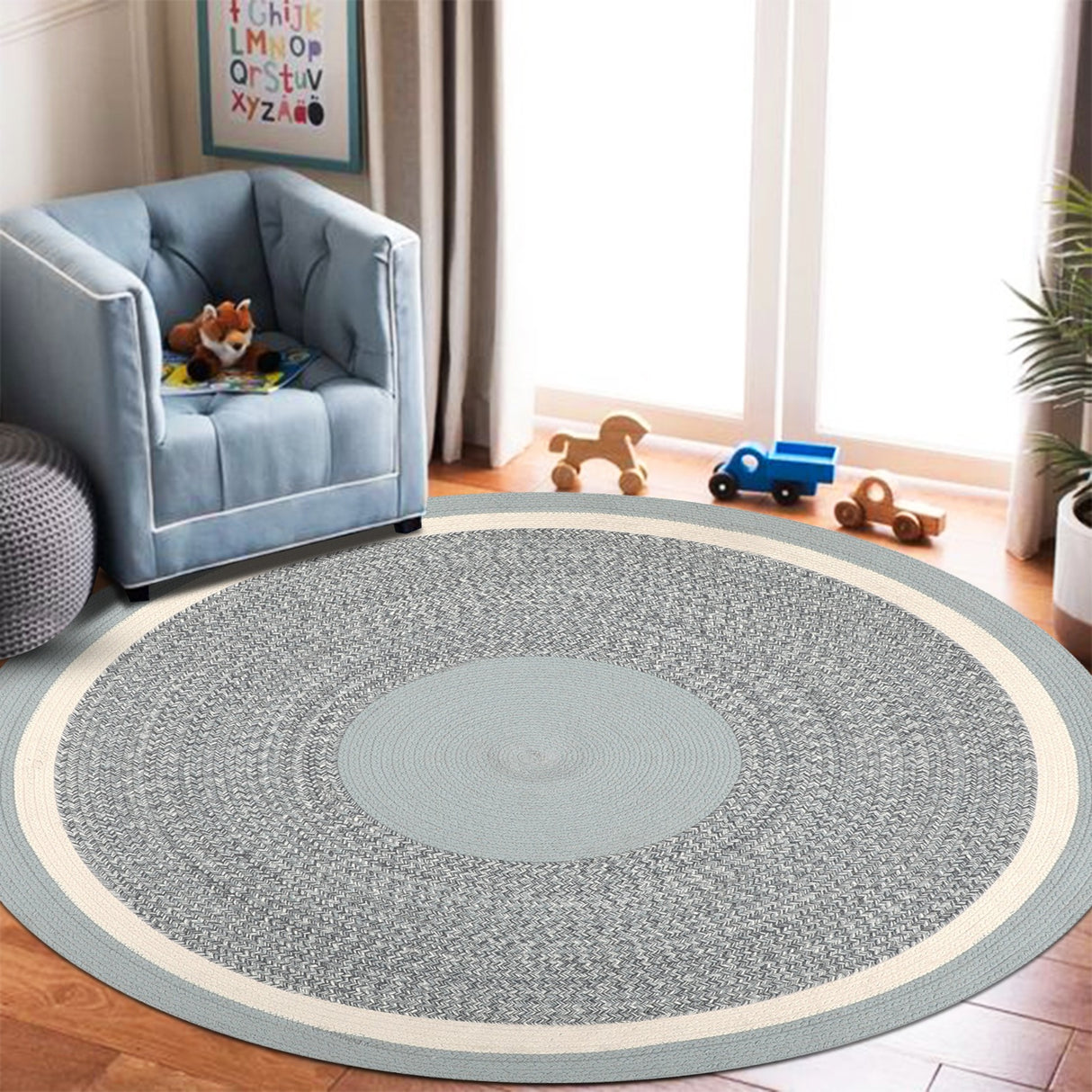 Cyrus Melange Blue Reversible Braided Rug