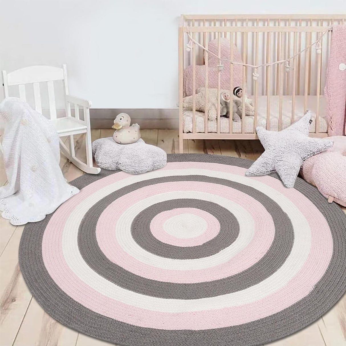 Olivia Braided Pink Grey Off White Reversible Kids Rug
