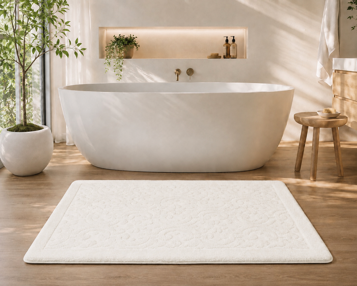 Alice Cushioned Textured Memory Foam Warm Ivory Bathmat