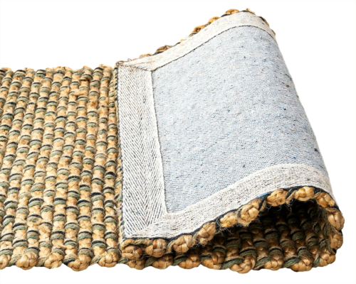 Hand Braided Jute Runner with Green Textured Weave