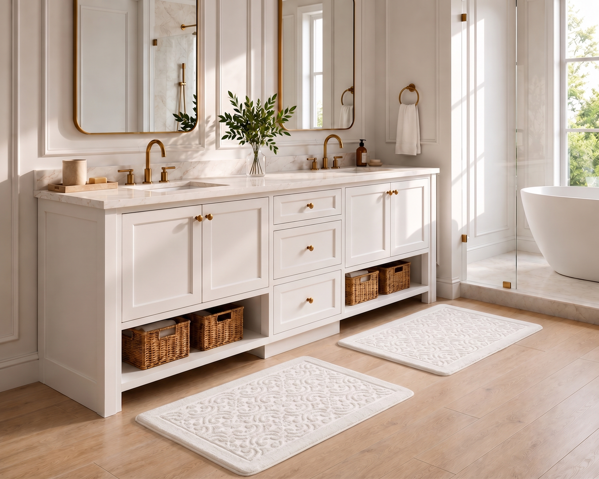 Alice Cushioned Textured Memory Foam Warm Ivory Bathmat